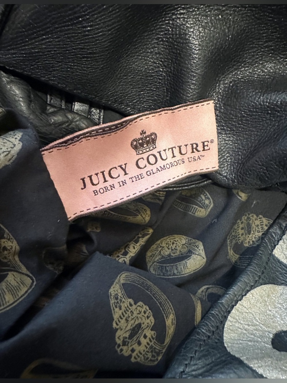 Juicy Couture Black Cowhide Leather Tote Bag "Choose Juicy" Gold Sparkle
RARE - Picture 8 of 10